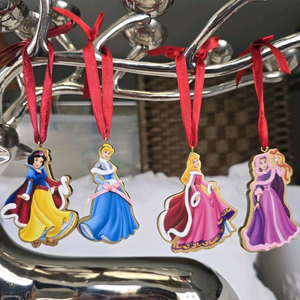 4 pc Vintage Disney Princess Wooden Ornaments